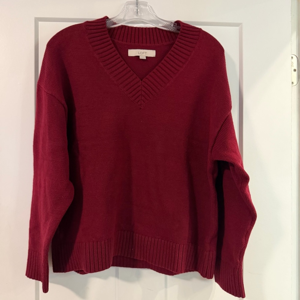 NWOT LOFT V-Neck Burgundy Sweater